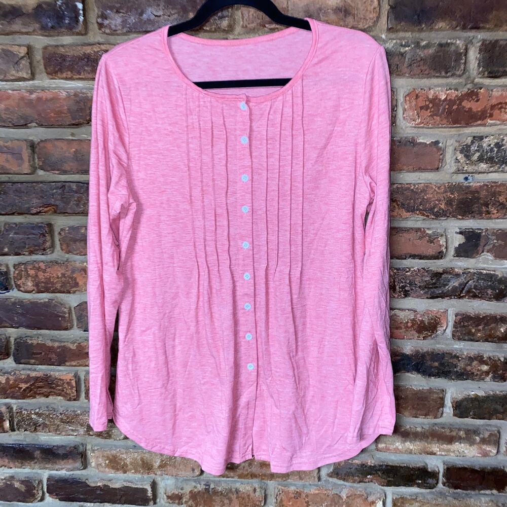Red White Static Long Sleeve Button Down Shirt Women's Size Medium